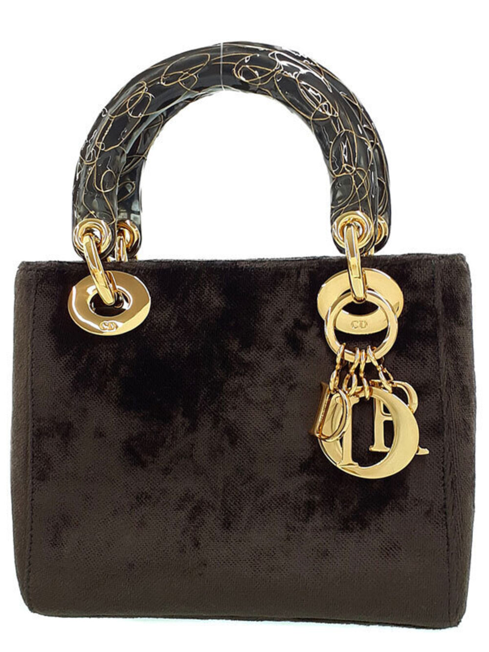 Christian Dior bag black velvet top handle goldtone DIOR hanging